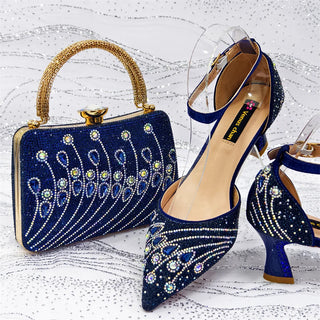 Elegant Italian Rhinestone Shoes & Bag Set