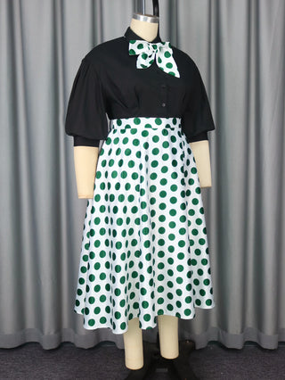 Two Piece Sets Women Outfits Polka Dot A Line Midi Skirt Bow Tie Blouse for Work Parties Church and Elegant Daytime Outfits