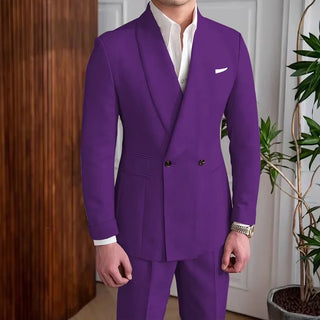 Men's Double-Breasted 2-Pcs Linen Suit