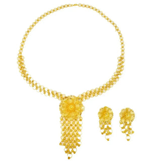 Women's 24K Gold Flower Hoop Jewelry Set (Necklace & Earrings), AU999 Distressed hoop texture, rustic elegance for everyday edge
