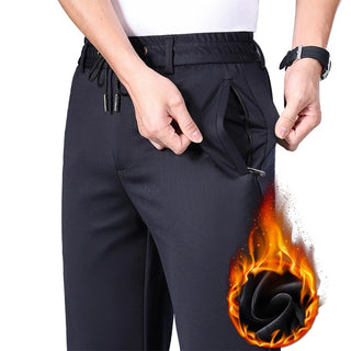 Big Size 10XL Winter Pants Men Fleece Lined Elastic Waist Strtch Trousers Male Thick Warm Straight Business Work Wear Plus Large