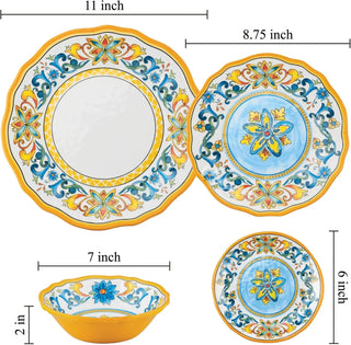 ware 16 Piece Chianti Melamine Dinnerware Sets, Outdoor Dishes Set, Plates and Bowls Sets, Service for 4, Multicolor