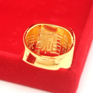 Exquisitely Carved Men's 24K Gold Ring