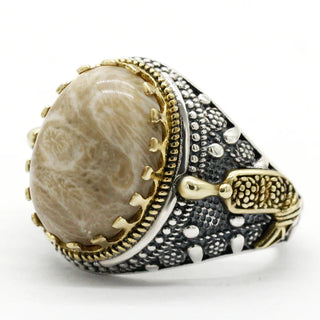 Natural Gold Coral Stone Handmade Ring