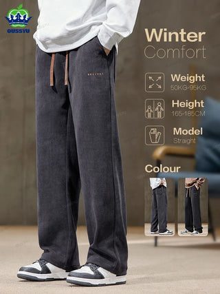 High Quality Brand Clothing Autumn Winter Corduroy Pants Men Elastic Waist Straight Thick Korea Outdoors Casual Trousers Gift