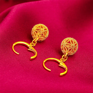 Beaded Hollow Delicate Earrings for Women (24K AU999) - Ancient Chiseled Bead Pattern, Gradient Gold Drop, Traditional Event