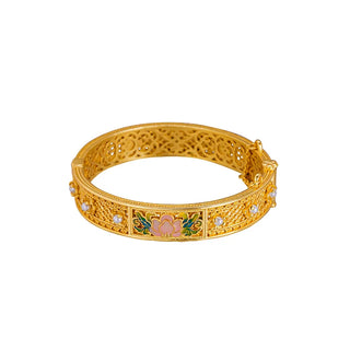 Luxury 24K 9999 Pure Gold real gold Women's Bracelet with Filigold and Rich Pearl