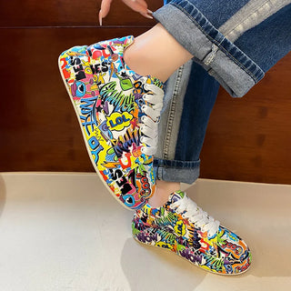 Graffiti Painted Lace Up Sports Sneakers