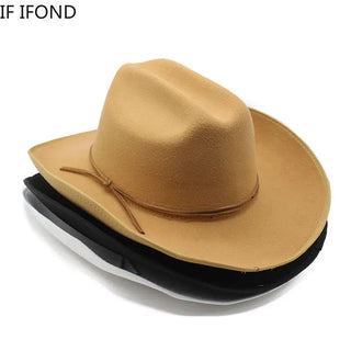 New 9.5CM Wide Brim Western Cowboy Hat For Men's Vintage Fascinator Cowgirl Jazz Hat Cloche Church Caps Sombrero Hombre