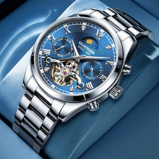 GUANQIN Automatic Mechanical Watch Men Luxury 42MM Dial Tourbillon Stainless Steel Business Leisure 30M Waterproof Watches