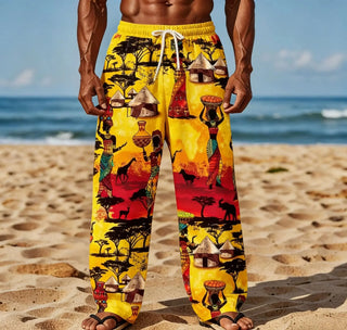Elastic Waist Geometry Graphic Comfort Pants