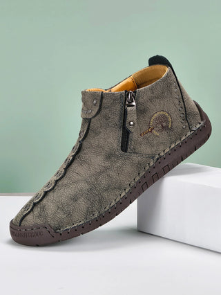 New Classic Handmade Leather Men Shoes Zipper Design Outdoor Sneakers Slip On Breathable Casual Shoes Leather Men Ankle Boots