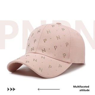 Deep-Top Baseball Hat for Women with Hard Top, Large Head Circumference, Small Face, Summer New Sunshade, Outdoor Letters, Hot Diamond Peaked Hat, Travel and Work Clothing