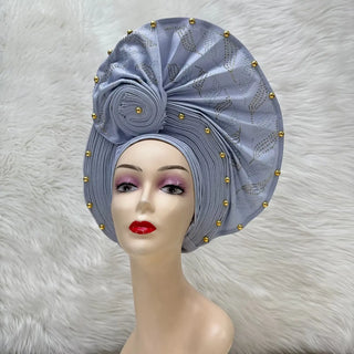 Gold African Headtie Elegant For Woman Nigerian Gele Already Made Auto Gele Turban Big Brim Party Headtie 1pcs/pack