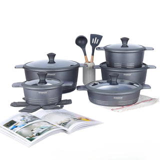 DONNOR 15pcs/set Non Stick Pan Cookware Ceramic Frying Pan Soup Pot with Lid Anti Scald Double Ear Stove Universal Kitchen Tools