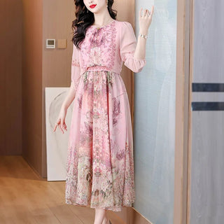 Luxury Vintage Print Silk Evening Holiday Dress - Epictzar Intl.
