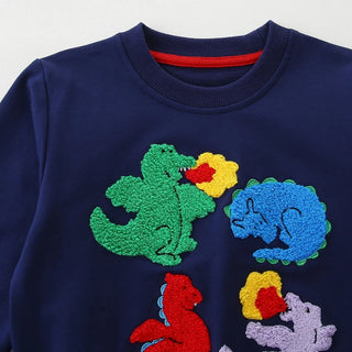 Playful Dinosaur Print Long Sleeve Sportwear