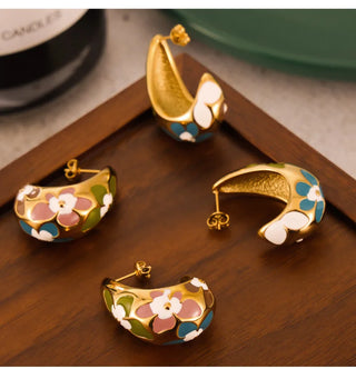 Colorful Enamel Flower Earrings for Women 316L Stainless Steel Gold Plated Small Ear Studs Fashion Jewelry Gift Wholesale