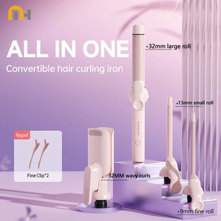 Hair Curler with Interchangeable Heads - 9mm/13mm/32mm Ceramic Barrels Curling Iron Wand Set, Multi-Size Roller Rod Styling Tool