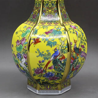 Colorful Enamel Flowers Antique Vase