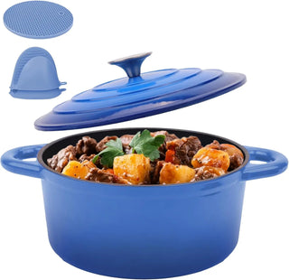 6QT Enameled Cast Iron Dutch Oven with Lid & Silicone Accessories, Round Dutch Oven Pot with Lid-Dual Handles, Oven Safe up to 5