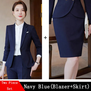 Novelty Wine Red Formal Women Business Suits with Skirt and Jackets Coat Ladies Office Professional Blazers Spring OL Styles