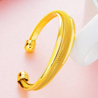 Luxury 24K 9999 Pure Gold real gold Mesh Open Bracelet Men's Bracelet