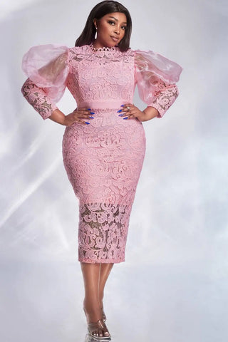 Elegant Formal Lace Midi Dress