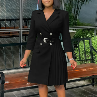 FairyShely 2025 Solid Long Sleeve Plus Size Draped Dress Women V Neck Large Big Dresses Lady Autumn Tight Curvy Short Dress