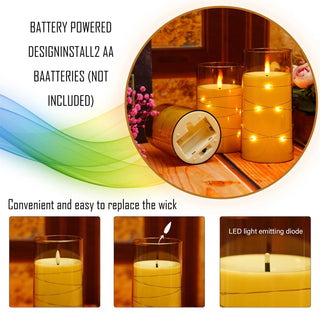 Flameless LED Candles with Embedded Star String Battery Operated Flickering Pillar Candle Light with Remote and Timer Home Decor