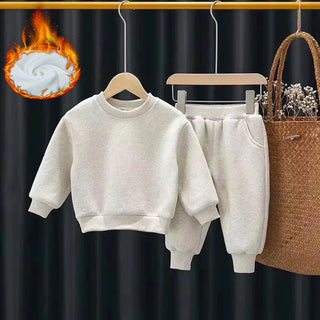 Boys Fleece-lined Sets Baby Kids Tracksuit Warm Suit New Girls Sportswear+Pants 2Pcs Outfits Children Solid Color Casual Clothes
