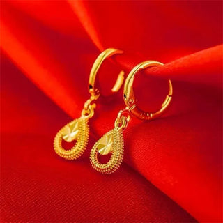 Classic Versatile 9999 24K Real Gold Beaded Earrings Size Earrings with Beaded Rings Earrings Gift for Girlfriend
