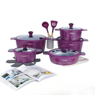 DONNOR 15pcs/set Non Stick Pan Cookware Ceramic Frying Pan Soup Pot with Lid Anti Scald Double Ear Stove Universal Kitchen Tools