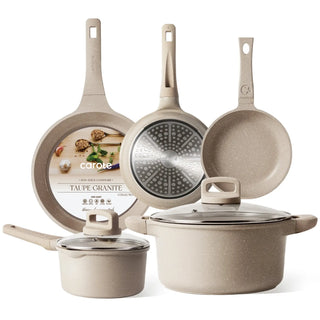 Non Stick Cookware Set, Nonstick Pots and Pans, 7Pcs Induction Kitchens Cookware Sets, Tan