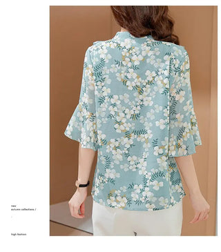 Floral Chiffon Flared Sleeves Blouse