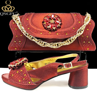 QSGFC 2024 Newest INS Style Gold Color Elegant Women High Heels Nigeria Popular Designer African Ladies Shoes And Bag Set