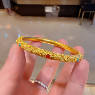 9999 24K real gold Palace ancient law retro imitation enamel boutique everything floral silk light luxury high design bracelet