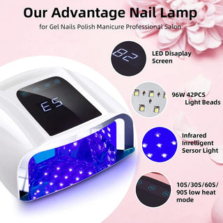 Not Rechargeable 96W Mirror Reflective Bottom Nail Lamp Gel Polish Dryer Manicure Machine UV Light for Nails Nail UV LED Lamp
