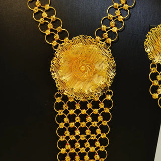 Women's 24K Gold Flower Hoop Jewelry Set (Necklace & Earrings), AU999 Distressed hoop texture, rustic elegance for everyday edge