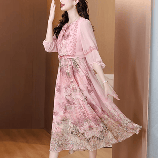 Luxury Vintage Print Silk Evening Holiday Dress - Epictzar Intl.