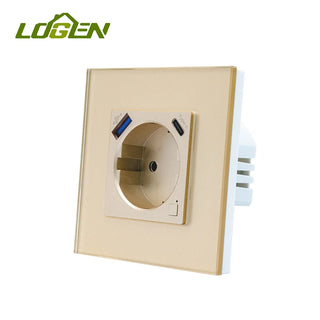 EU Wall Socket Tuya Smart Socket Wifi Electrical Outlets Power Monitor Google Smart Life Alexa Voice Control Glass Panel