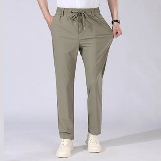 High Quality Mens Stretch Casual Pants Elastic Waist Sweatpants Ice Silky Comfortable Pants Wrinkle Resistant Running Slacks