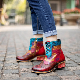   Women's Floral Print Block Heel Booties