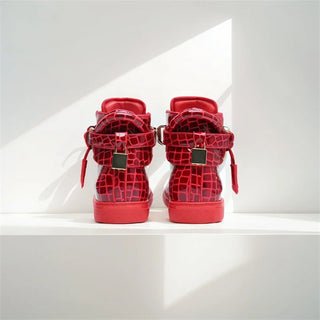 Glossy Patent Leather Crocodile Pattern Sneakers