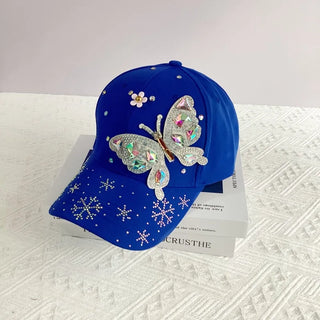 New fashion Colorful Rhinestone Butterfly Baseball Cap, Trendy Baseball Cap Sun Hats For Women