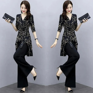 Luxury Wide Leg 2Pcs Outfits Pants Suit