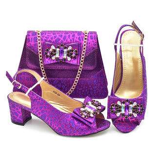 New Arrival Shoes and Bags To Match Set Nigeria Party Luxury Gold Color Wedding Italian Shoes Bag Set Decorated with Rhinestone
