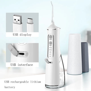 Oral Irrigator Rechargeable Water Flosser USB Portable Dental Water Jet 300ML Water Tank Waterproof Teeth Cleaner For Oral Care