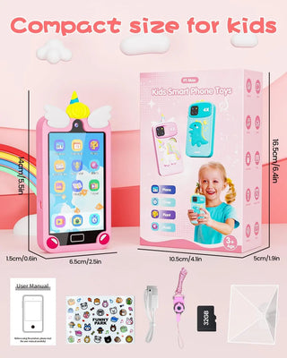 Kids Smart Phone for Girls with 4.0" Large Touchscreen, 32G Card Gifts for Kid Toys, Toddler Learning Toy, Dual Lens(Pink)