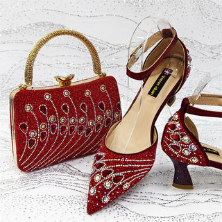 Elegant Italian Rhinestone Shoes & Bag Set